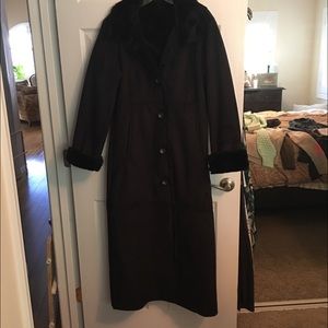 Black Faux Suede Faux Fur Lined Coat